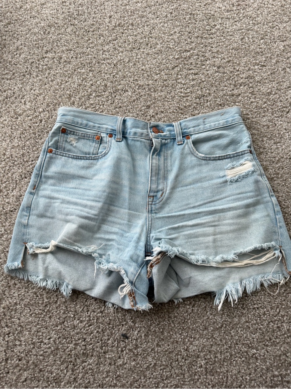 Madewell Light Blue Distressed High-Rise Denim Shorts
